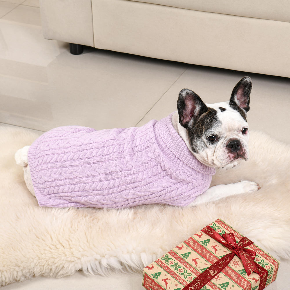 Lorehelina pull chien moyen violet, col roulé pratique pour sorties quotidiennes.