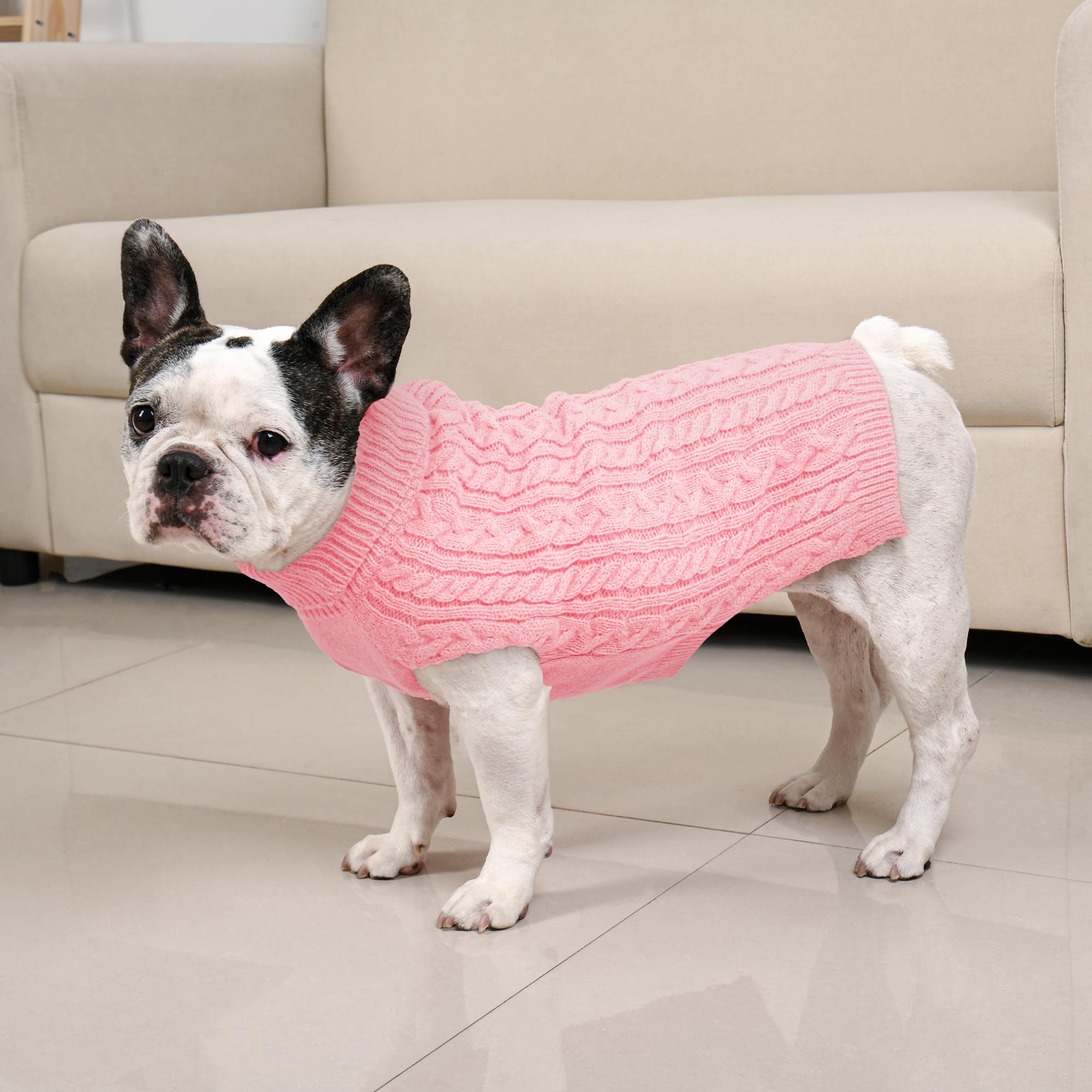Lorehelina pull chien moyen violet, sans boulochage et couture renforcée.