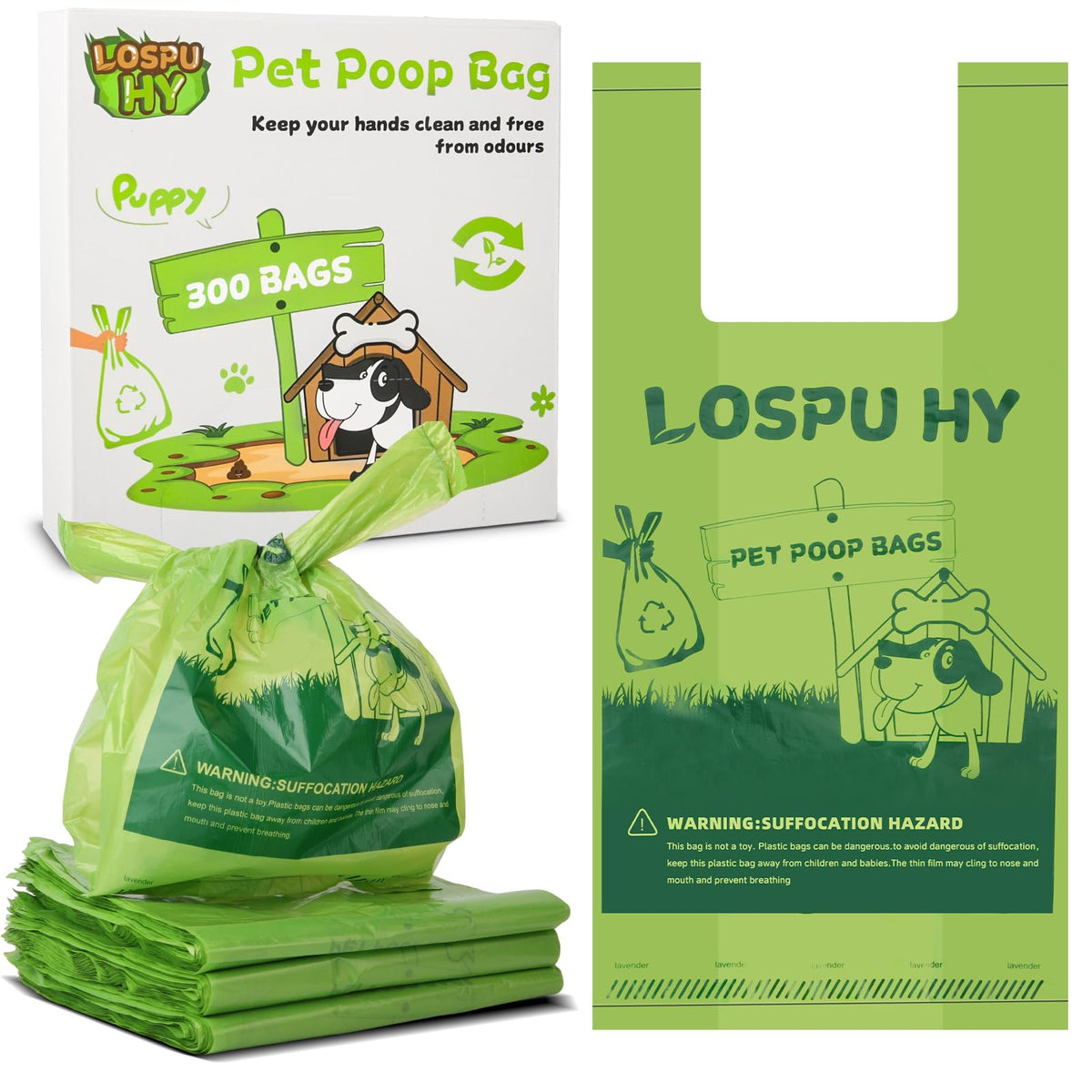 Lospu HY sacs-caca-chien 37 cm sur 17,5 cm avec gousset pratique.
