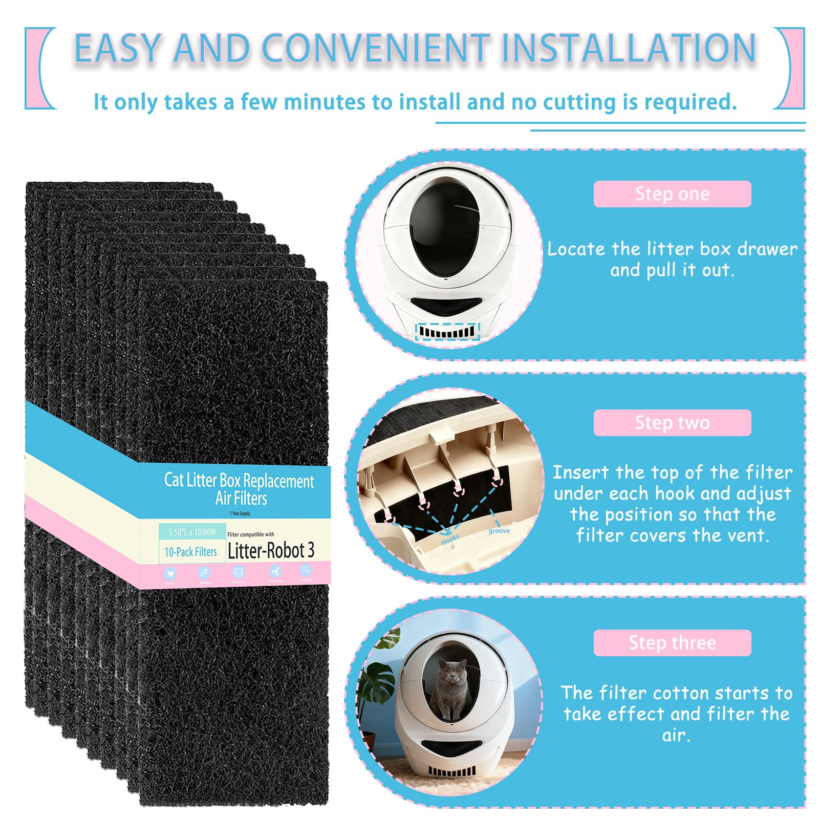 LOSUIN filtration carbone Litter-Robot 3, odeurs réduites et meilleure fraîcheur.