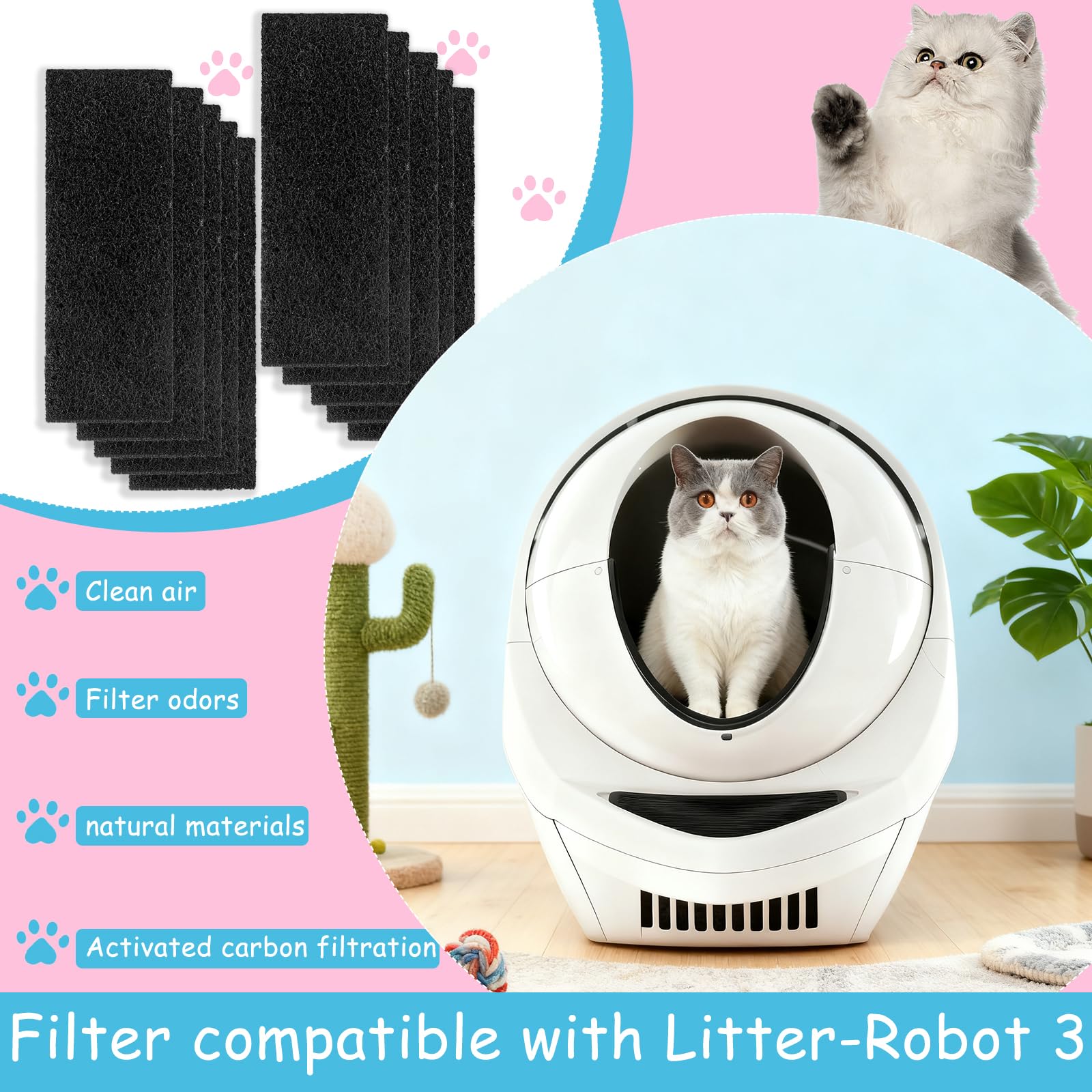 LOSUIN filtres carbone Litter-Robot 3, installation facile sans outil.