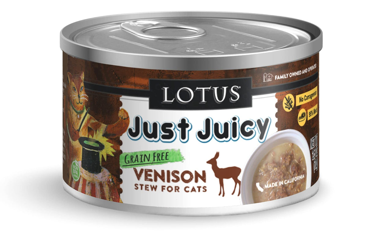 Lotus ragout de venaison pour chat en boite 2,5 oz, saveur riche et hydratation naturelle