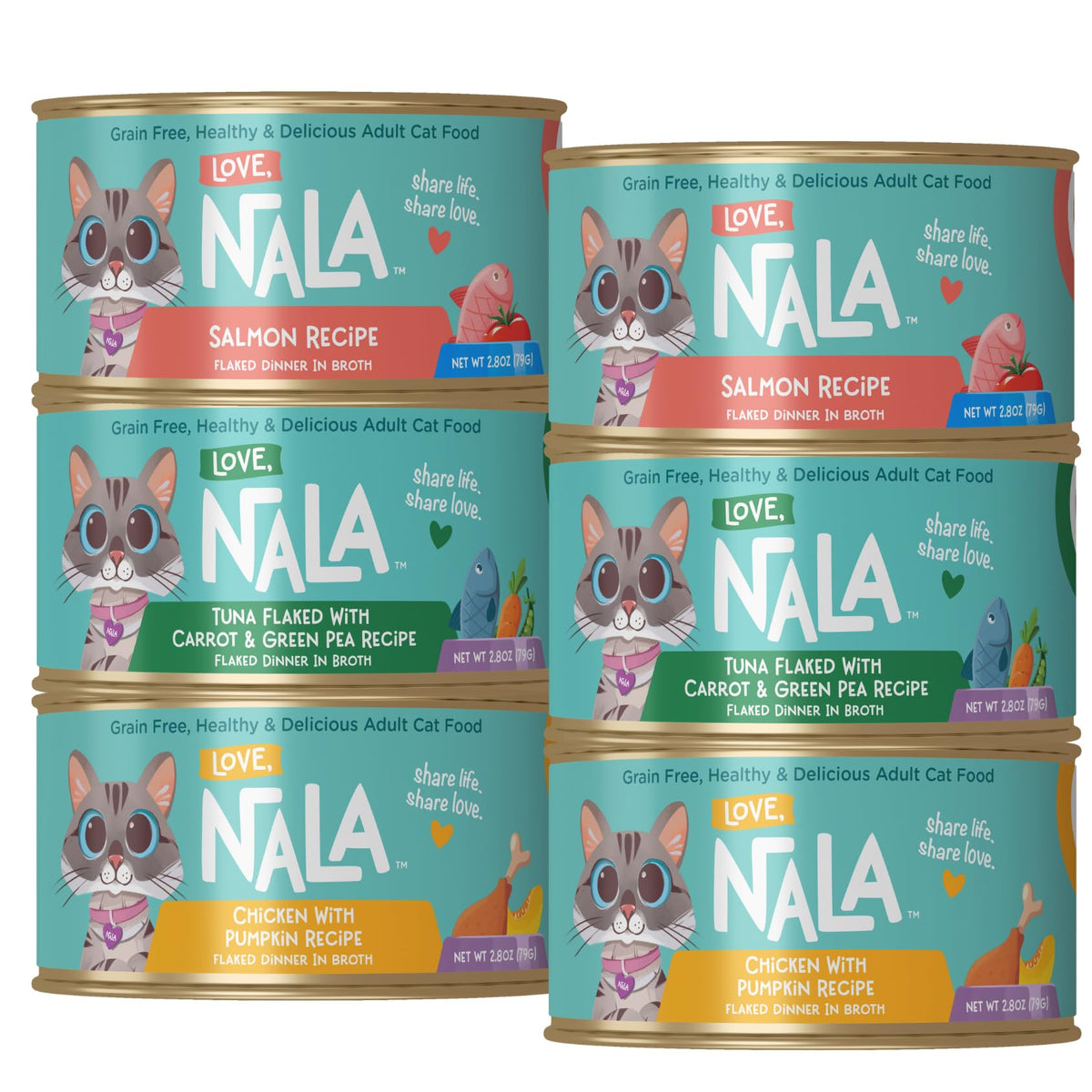 LOVE, NALA chat saumon-flocons en bouillon, protéines et goût.