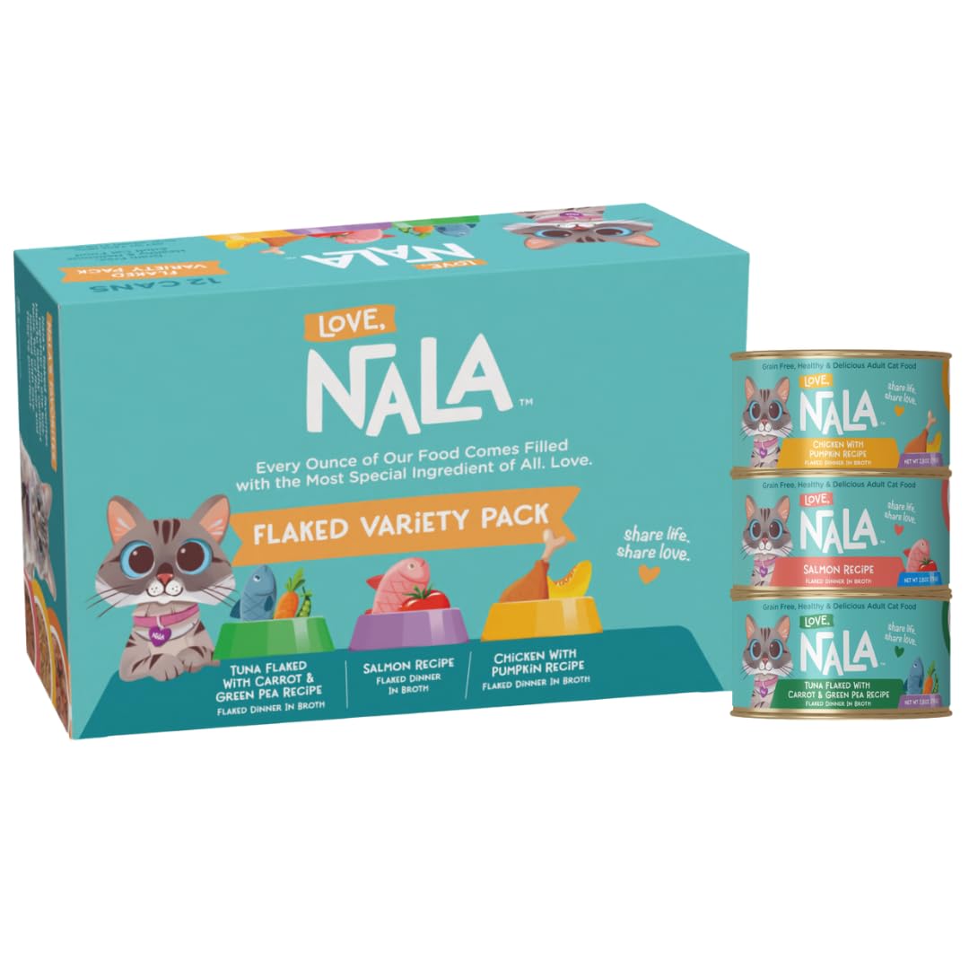 LOVE, NALA chat thon-carotte-pois flocons en bouillon, diversité nutritive.