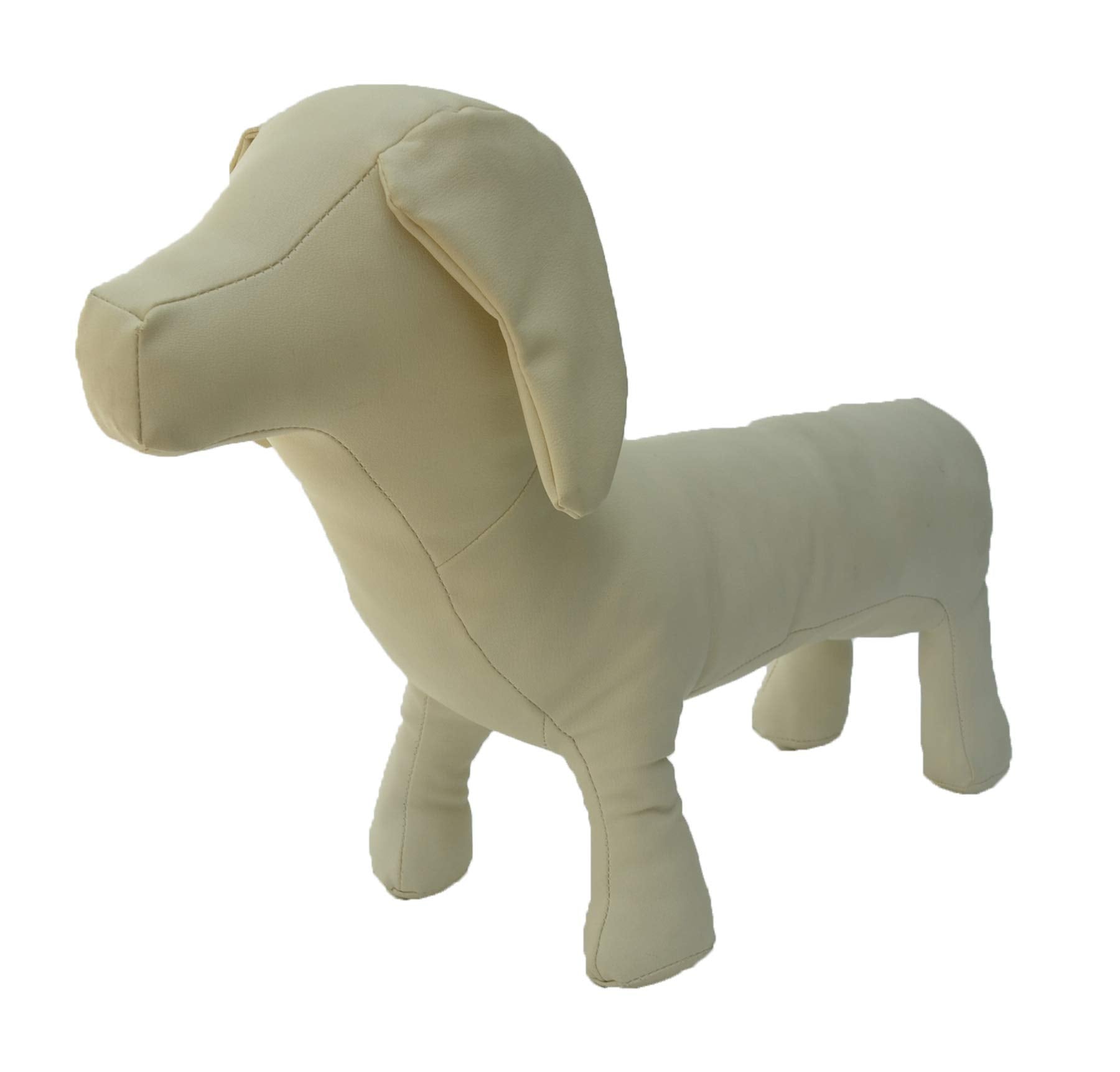 Lovelonglong mannequin chien PU beige – affichage des tailles S M L D.