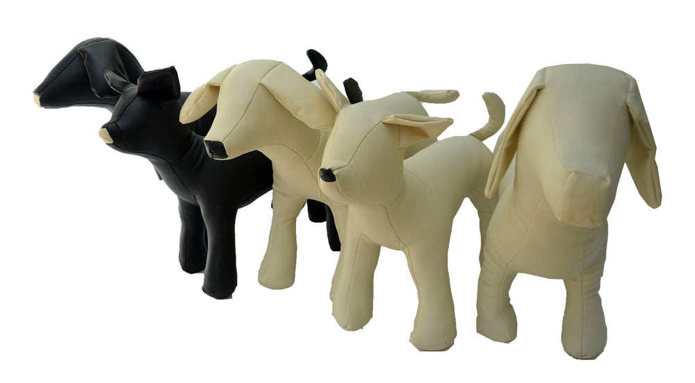 Lovelonglong mannequin chien PU beige – utile en vitrine et en ligne.