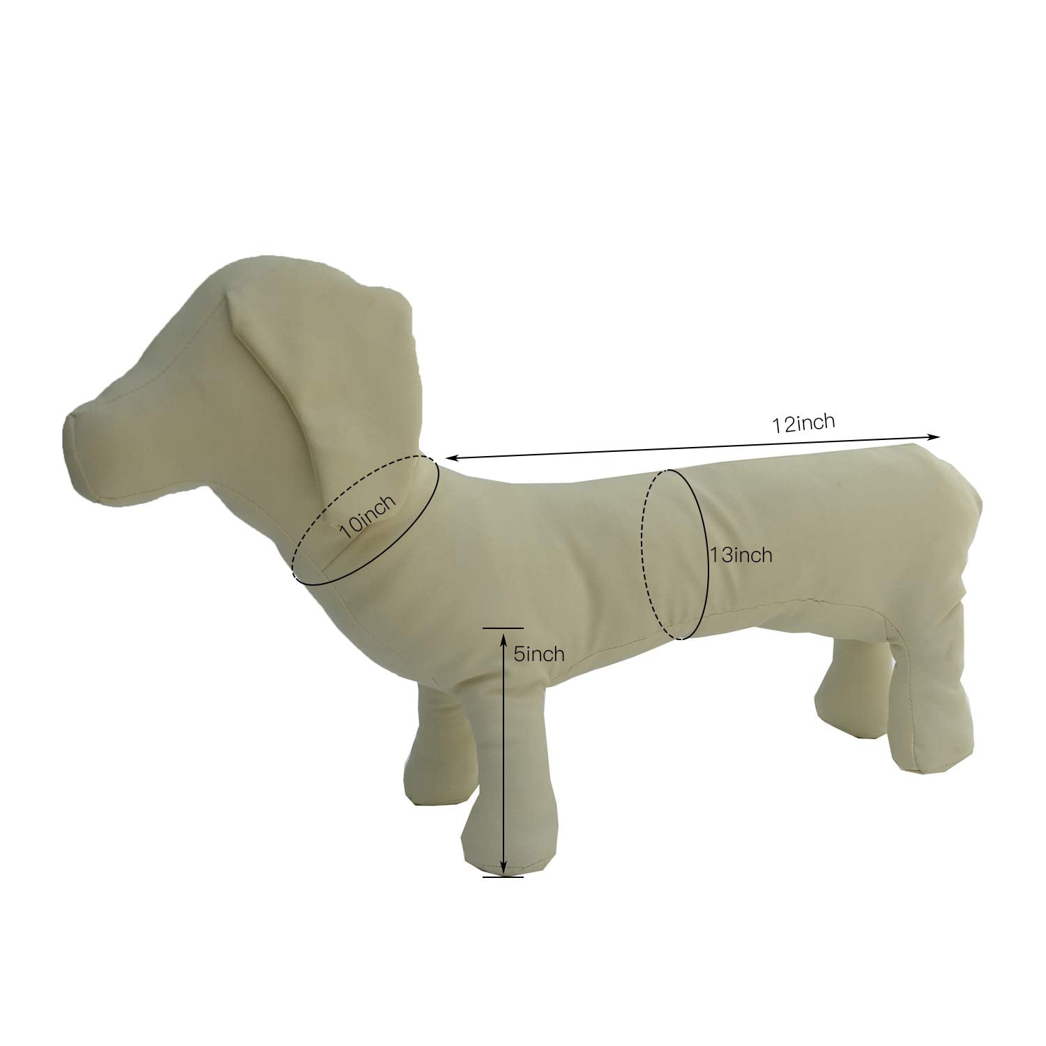 Lovelonglong mannequin chien PU debout beige, vue de profil, pour valider les coupes.