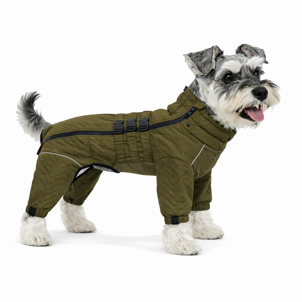 Lovelonglong manteau chien double-couches olive, chaleur durable pour sorties hivernales.