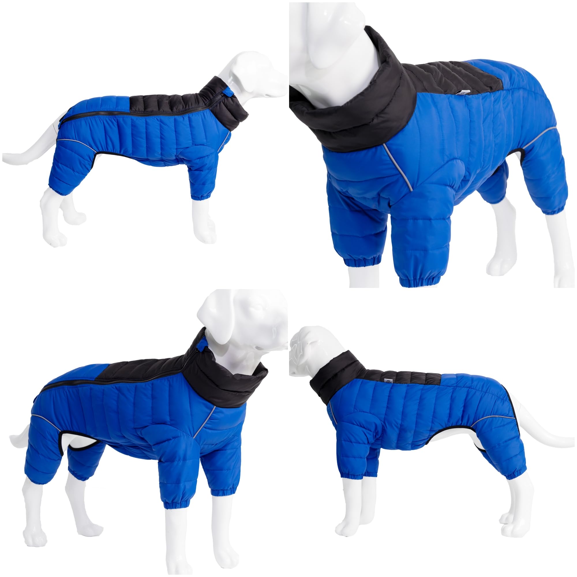 Lovelonglong veste chien bleu avec zip et tissu imperméable.