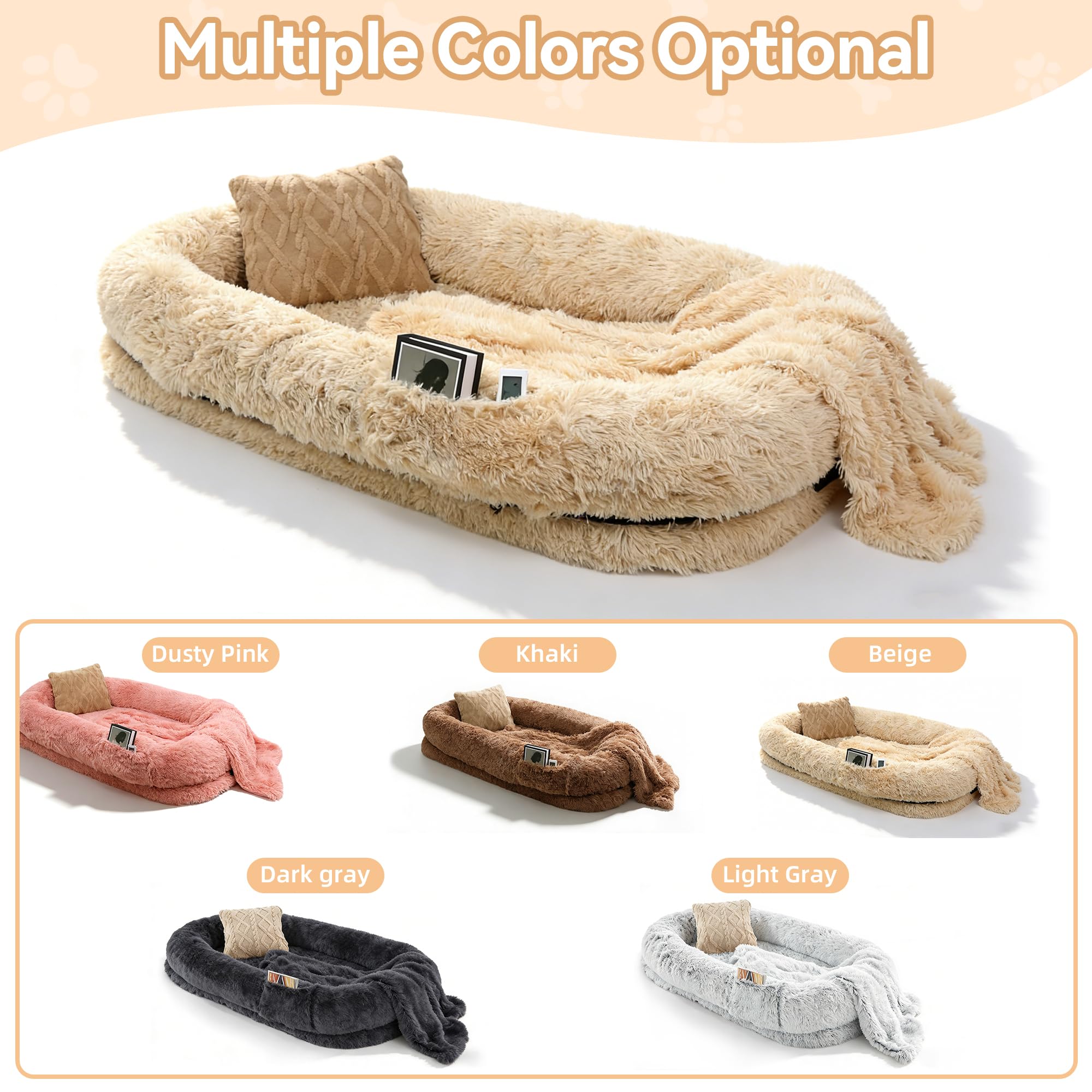 Le LOVEPals lit-humain-pour-chien inclut couverture et oreiller pour plus de confort.