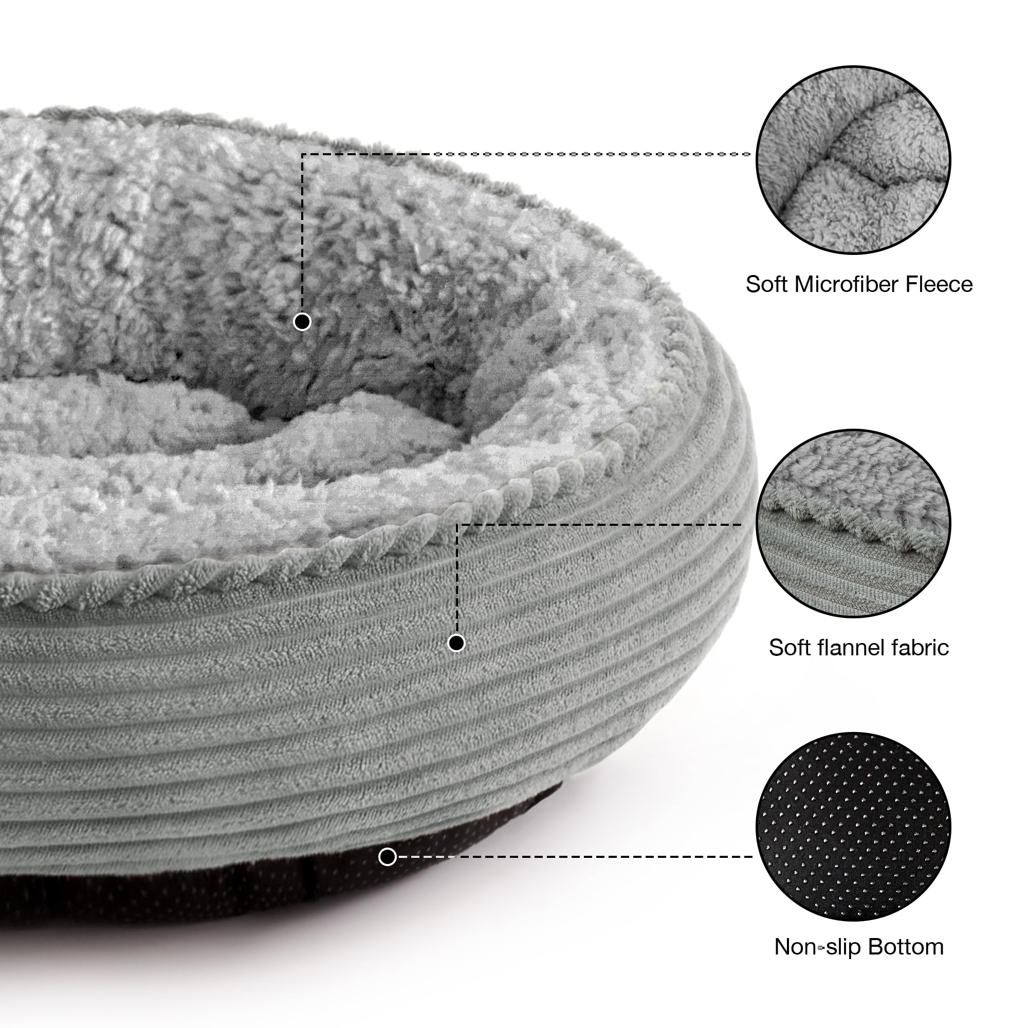 Love's cabin, coussin donut, vue arrière, bord élevé pour sécurité.