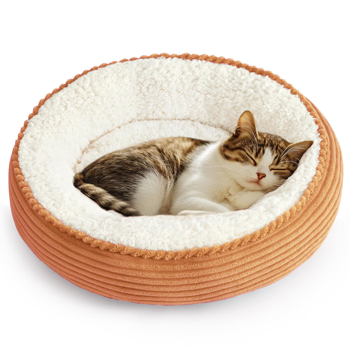 Love's cabin coussin-donut-chat rouge-rayé, nid douillet.