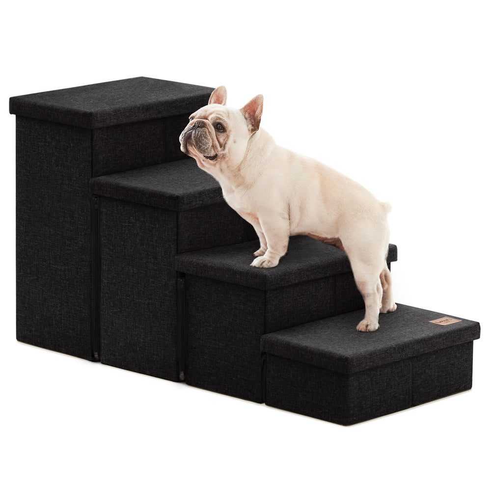 Love's cabin escalier pour chien noir à 4 étages avec rangement, accès facile au lit
