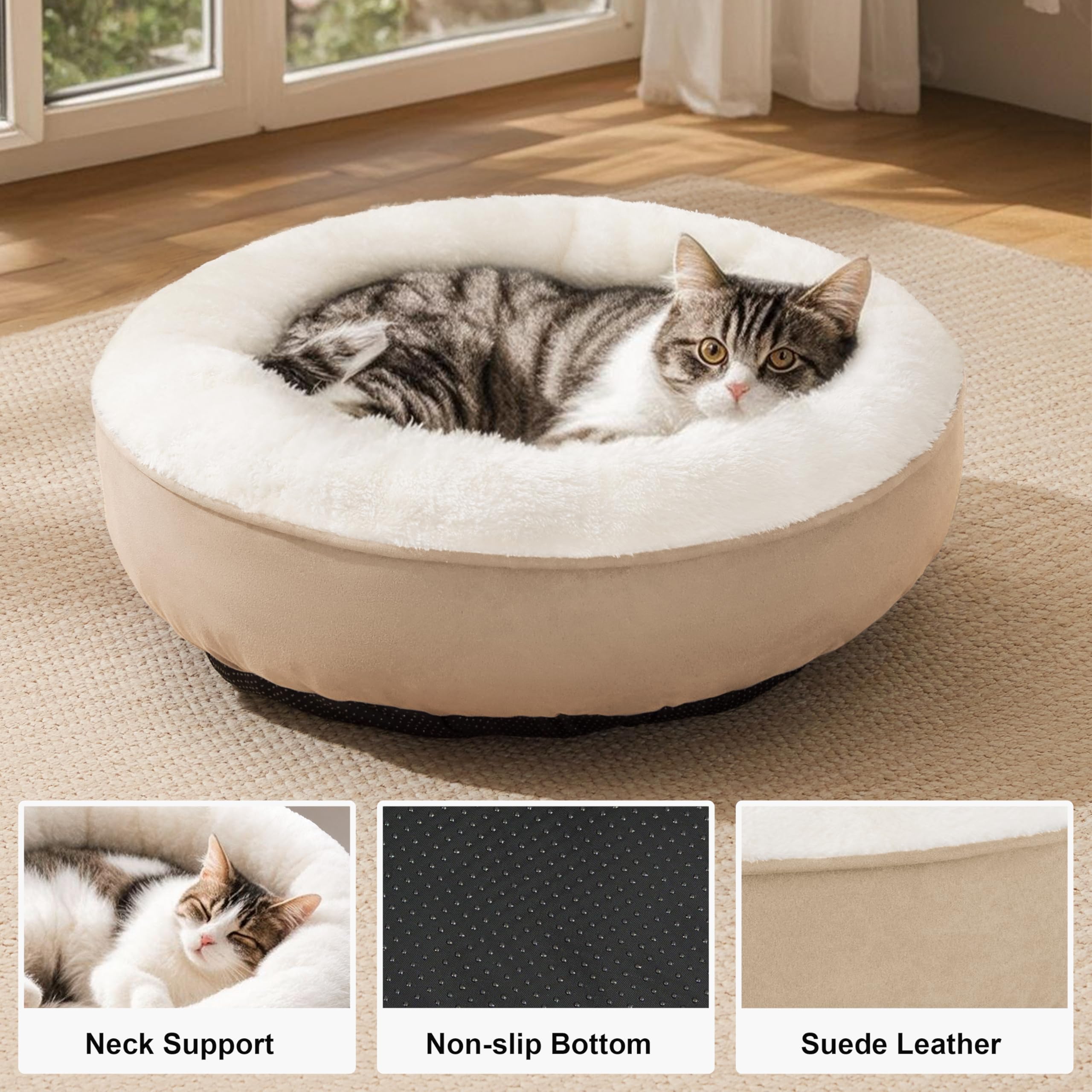 Love's cabin nid rond donut pour chat et chien, soutien douillet et sécurité.