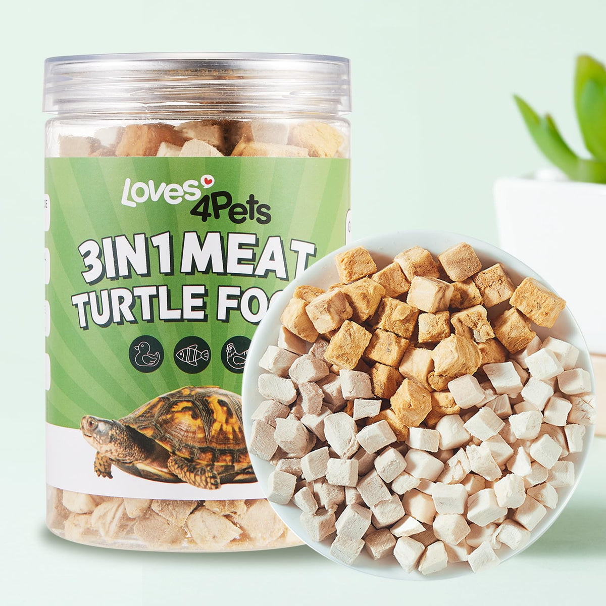 Loves4Pets Turtle Food 3 en 1 poulet canard saumon, protéines équilibrées pour tortues