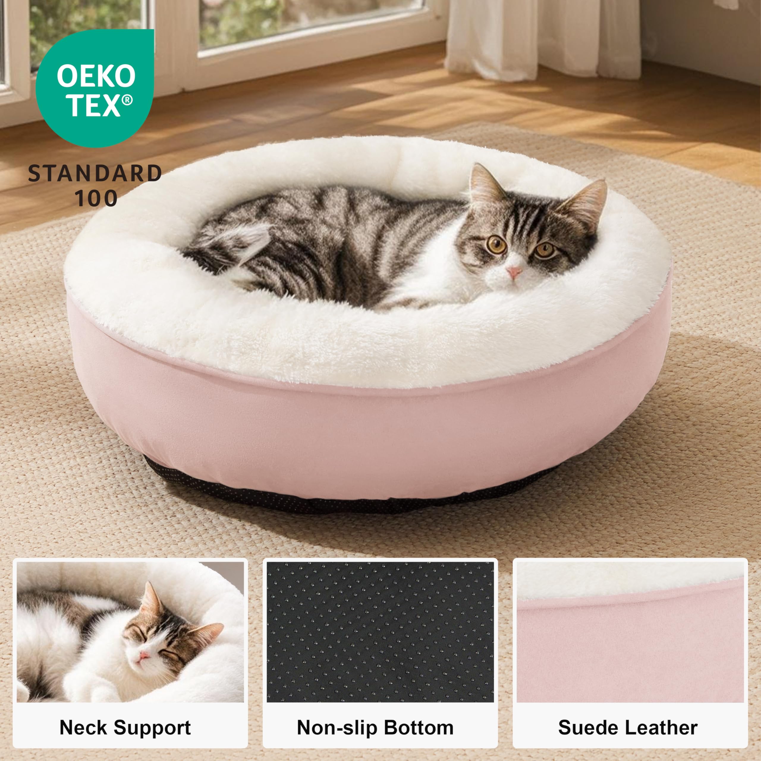 Love's cabin coussin donut rose, rebord surélevé pour soutien tête et cou.
