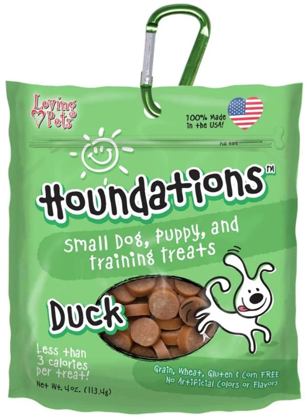 Friandises d'entraînement au canard Loving Pets Houndations, faibles calories pour chiens.
