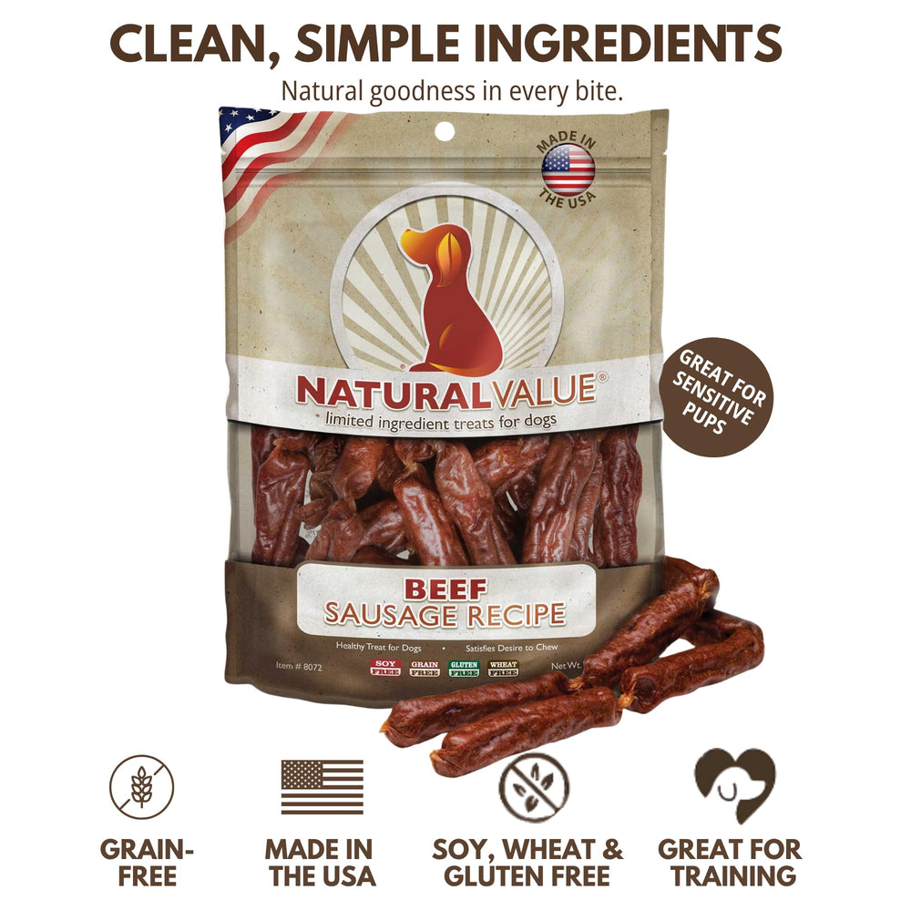 Loving Pets Natural Value Beef Sausages portion Ideale pour l'entraînement et les friandises.