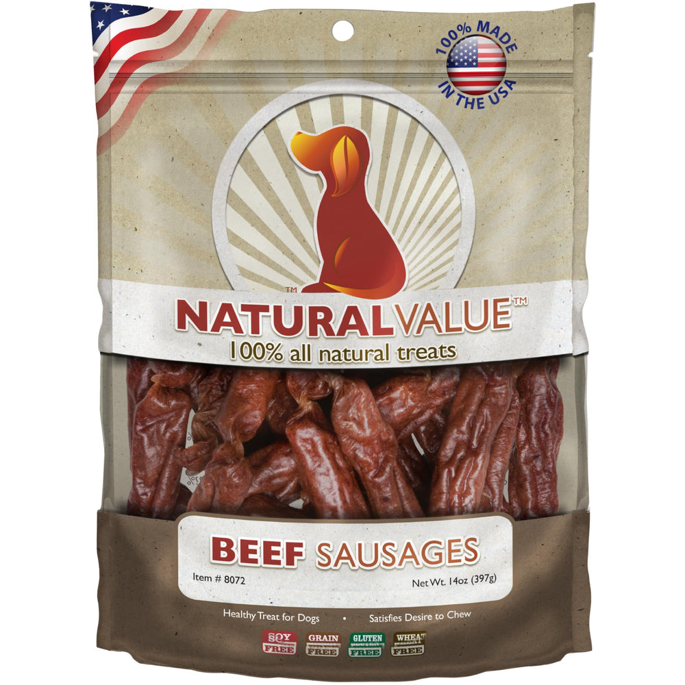 Loving Pets Natural Value Beef Sausages texture-moelleuse pour récompenser votre chien au quotidien.