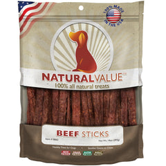 Loving Pets Natural Value Boeuf Sticks - paquet visible, récompense savoureuse pour chien.
