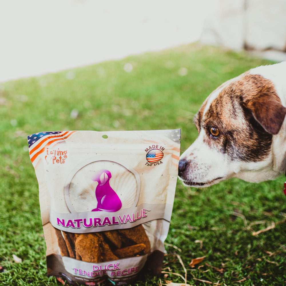 Ingrédients simples Loving Pets Natural Value Canard Tenders, sans céréales ni gluten.