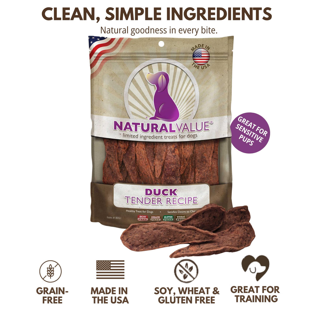 Récompense délicieuse Loving Pets Natural Value Canard Tenders, idéale pour l’entraînement.