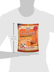 Collation naturelle Puffsters patate et poulet, idéale lors de l'entraînement.