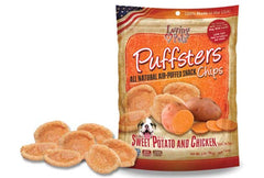 Friandise croustillante Puffsters de Loving Pets, poulet et patate, récompense légère.