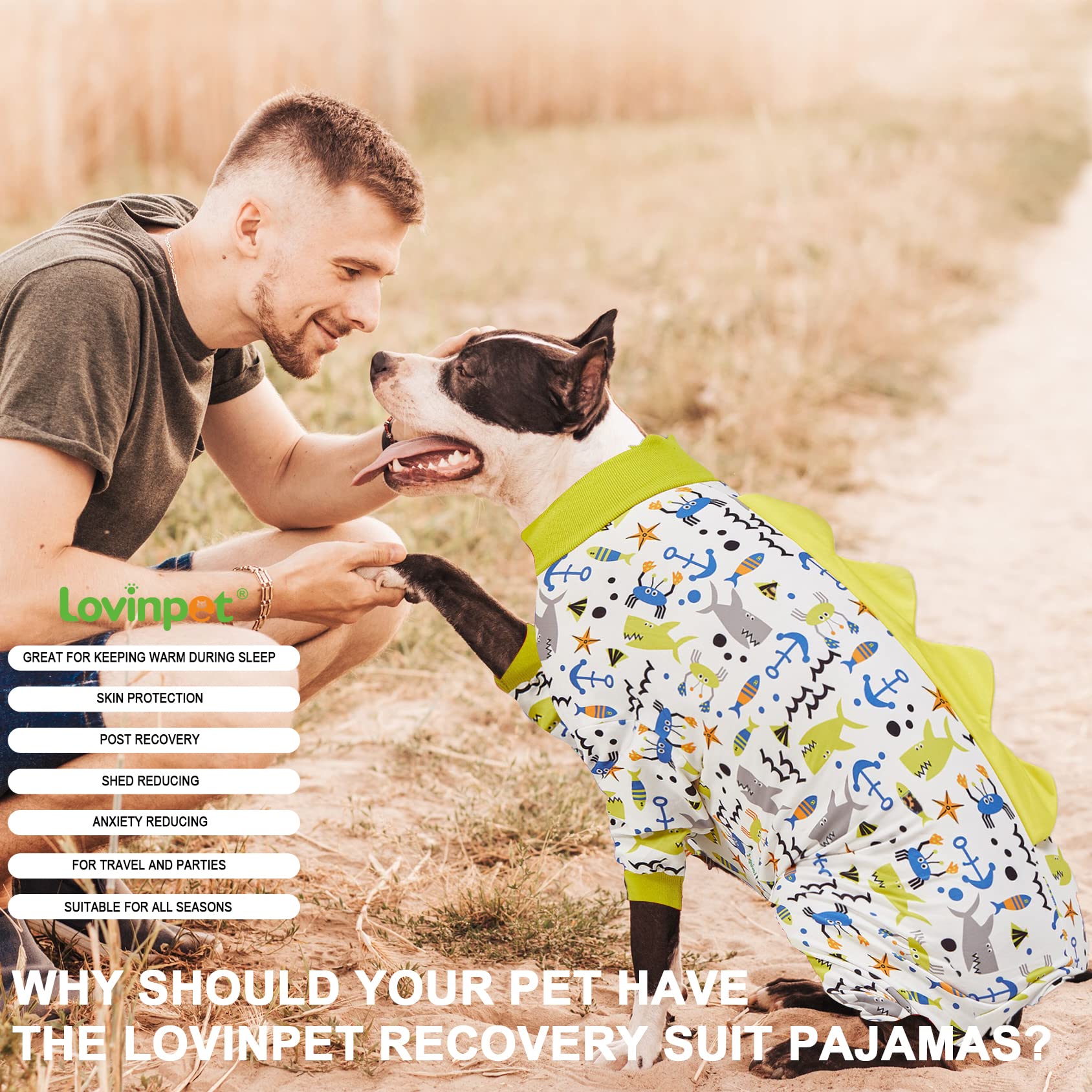 LovinPet Big Dogs PJs imprimé mer marine, élégant et apaisant