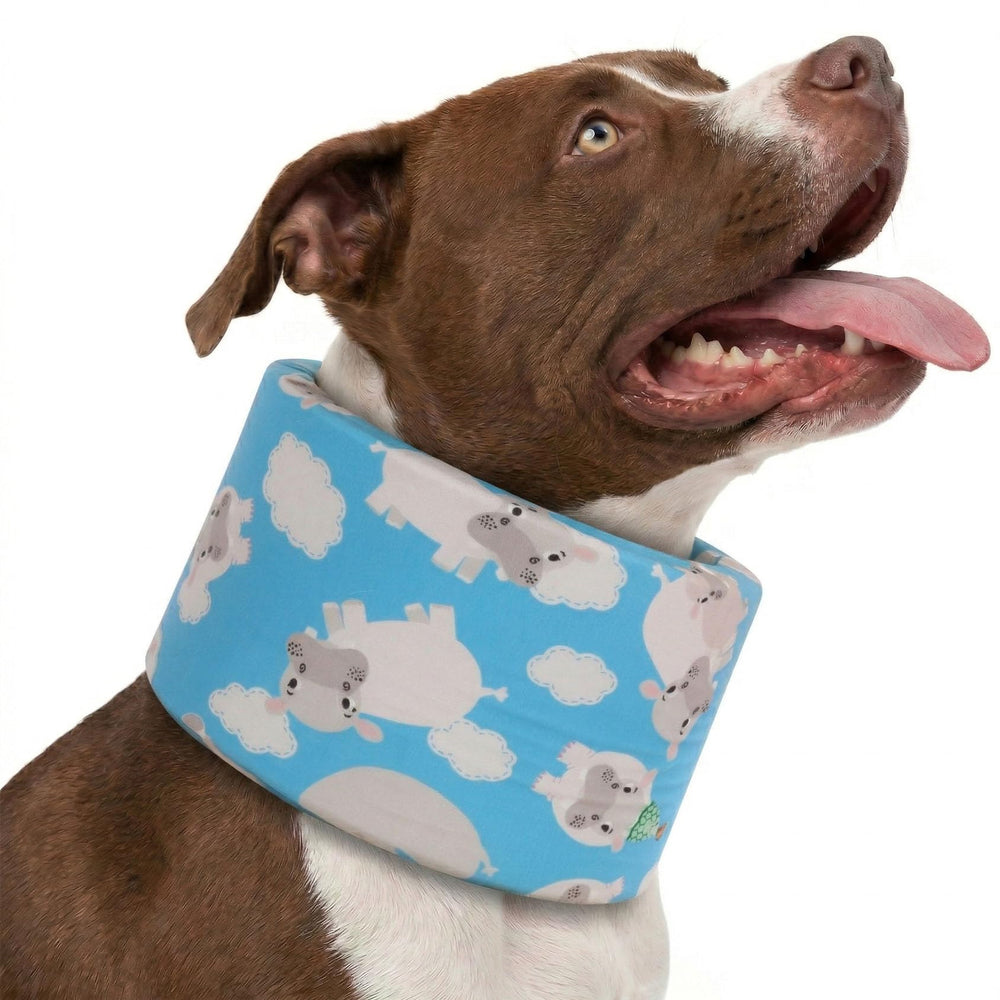 LovinPet collier-recovery-chien-bleu-imprime-hippos-zoo: confort doux pendant la récupération.
