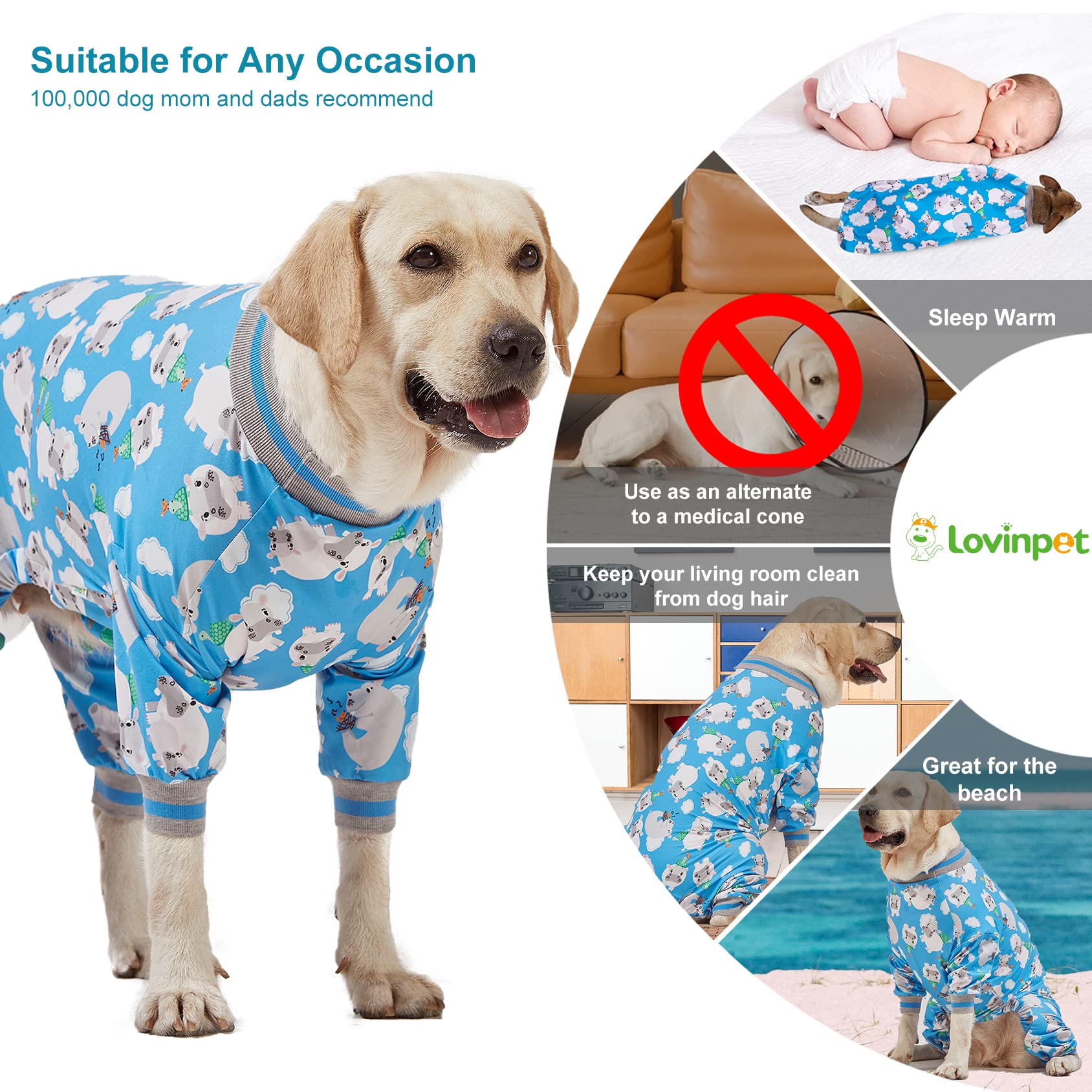Pyjama LovinPet anti-mue toute saison pour grands chiens