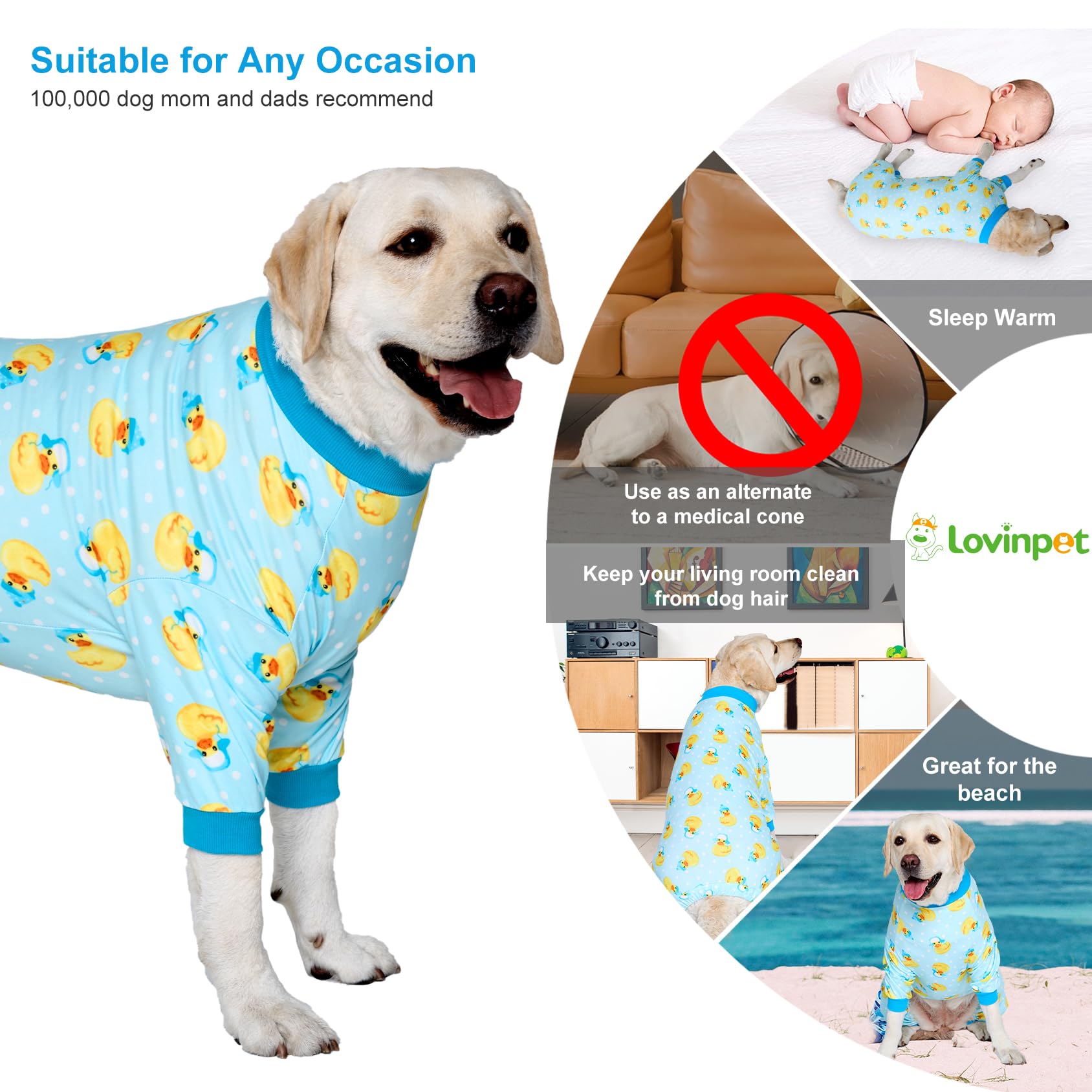LovinPet pyjama-chien col-rond-design bleu, douceur autour du cou et du torse.