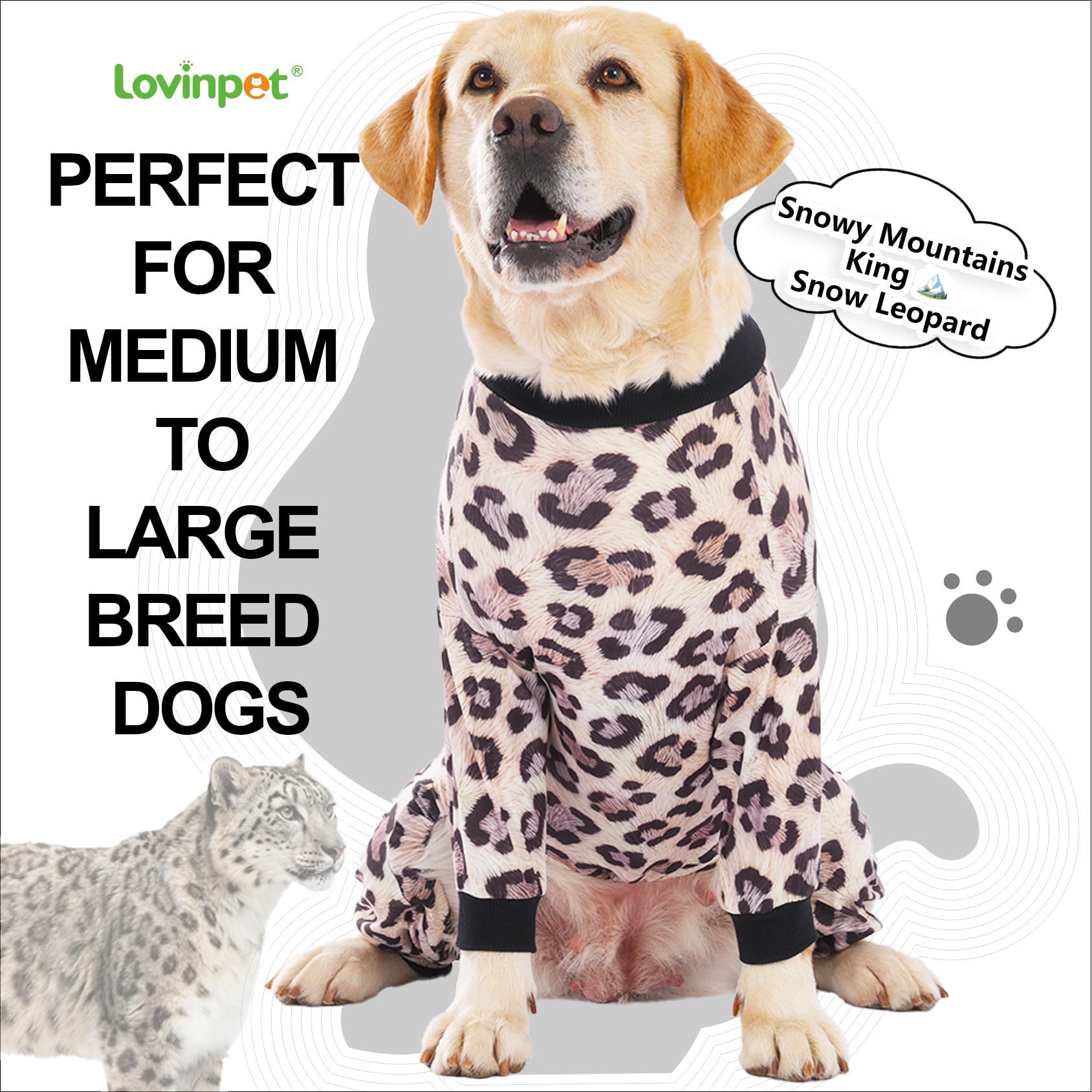 LovinPet pyjama chien grand, poignets côtes pour un maintien sûr et élégant.