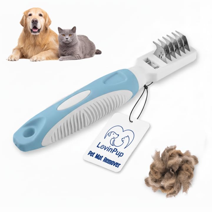 LOVINPUP Pet Mat Remover: poignee ergonomique pour demêlage précis et confortable.