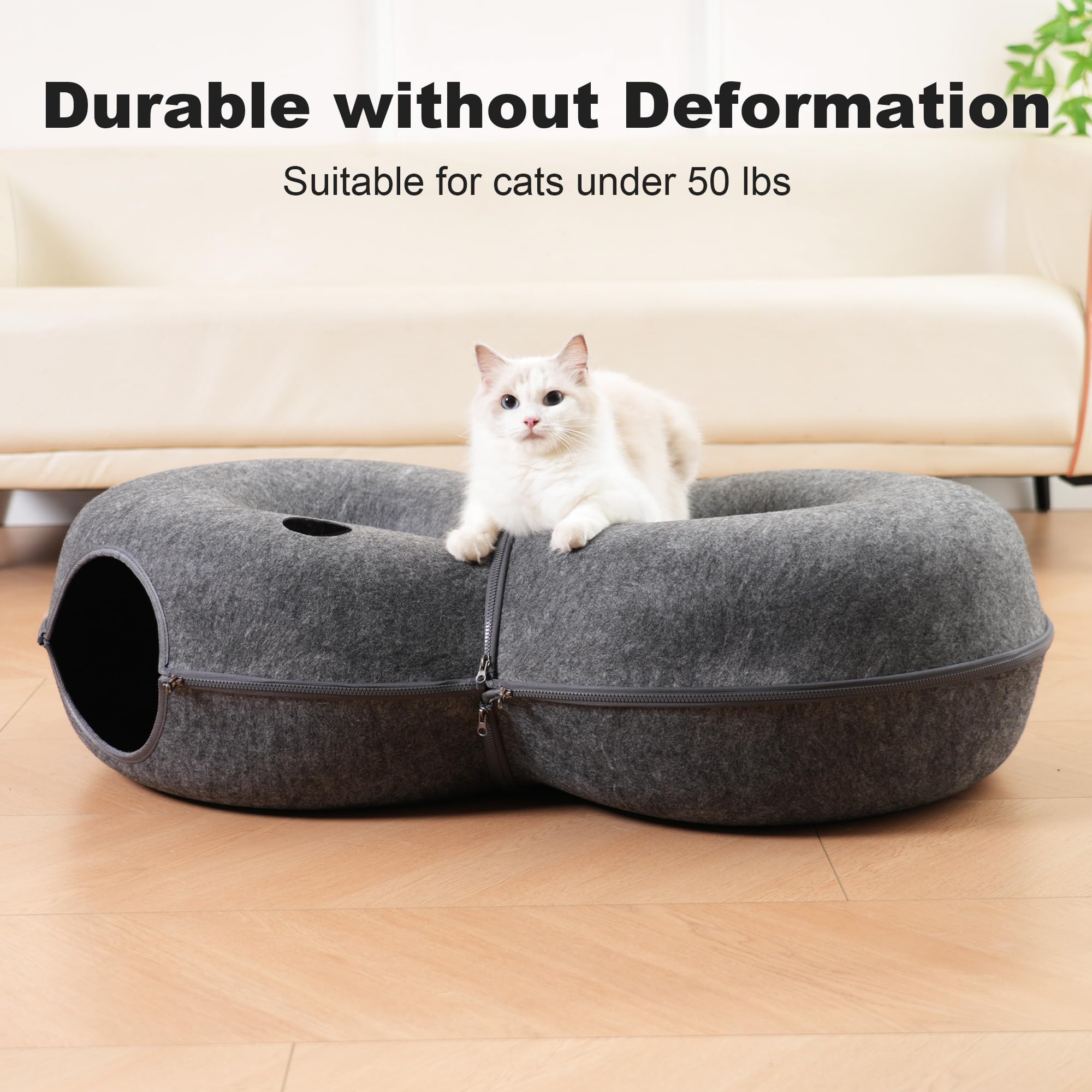 LovIntry tunnel chat durable et doux, conçu pour chats jusqu a 30 lb.
