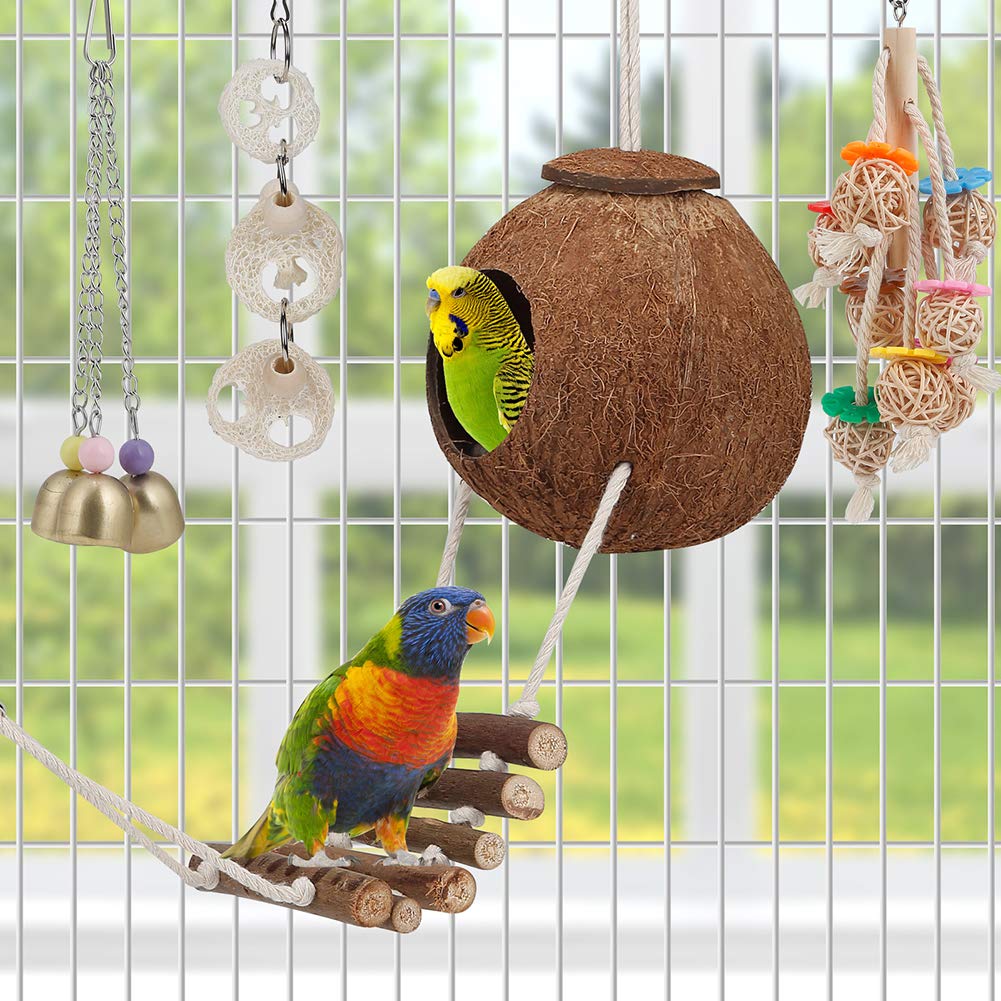 Jouets mâchables en bois Lovyoco pour stimulation et exercice du bec.