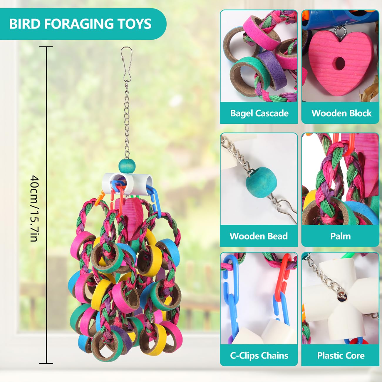 Matériaux sécurisés LovyoCoCo sans toxines pour le jeu quotidien des oiseaux.