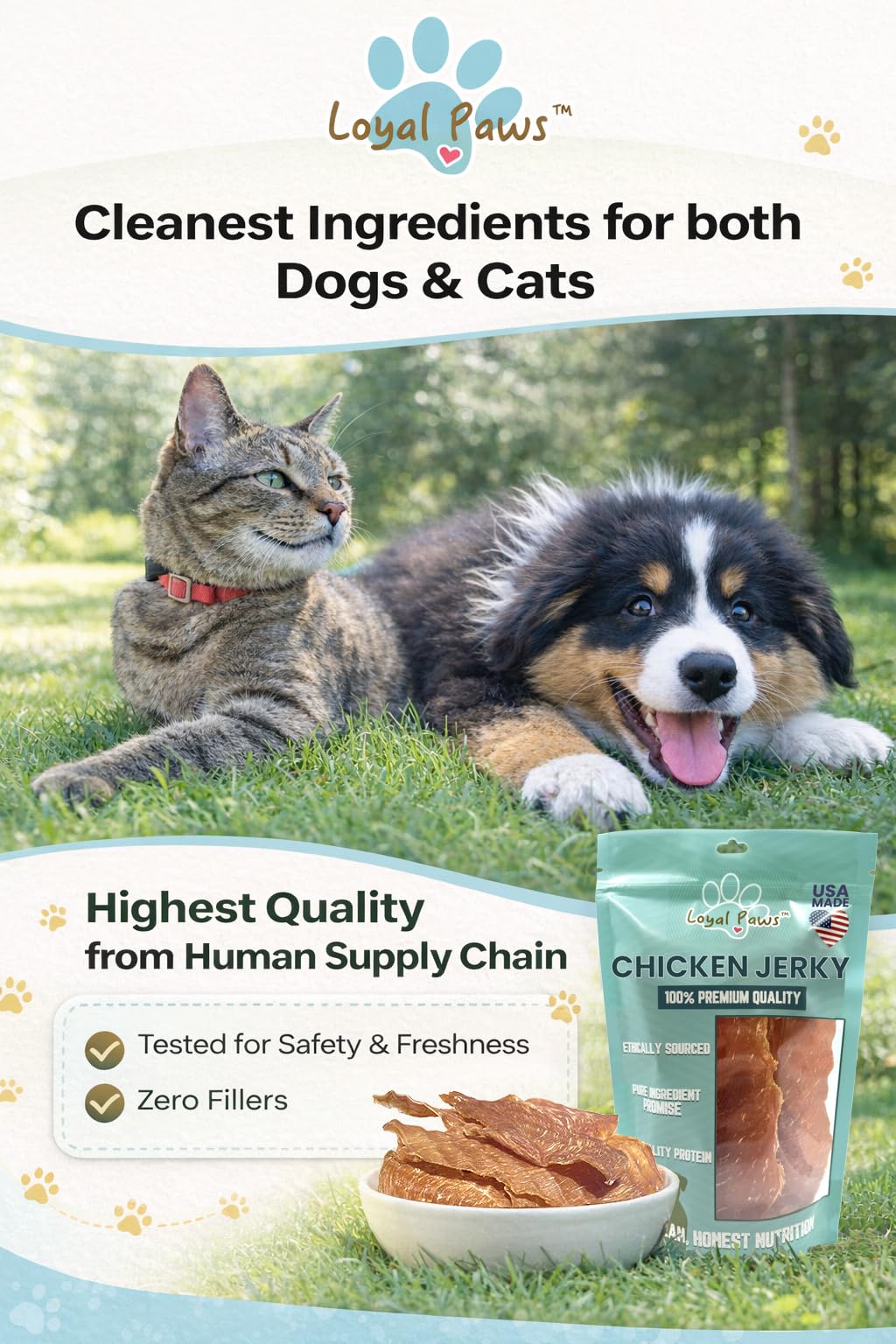 Loyal Paws sans-céréales-poulet, collations saines pour chiens sensibles.