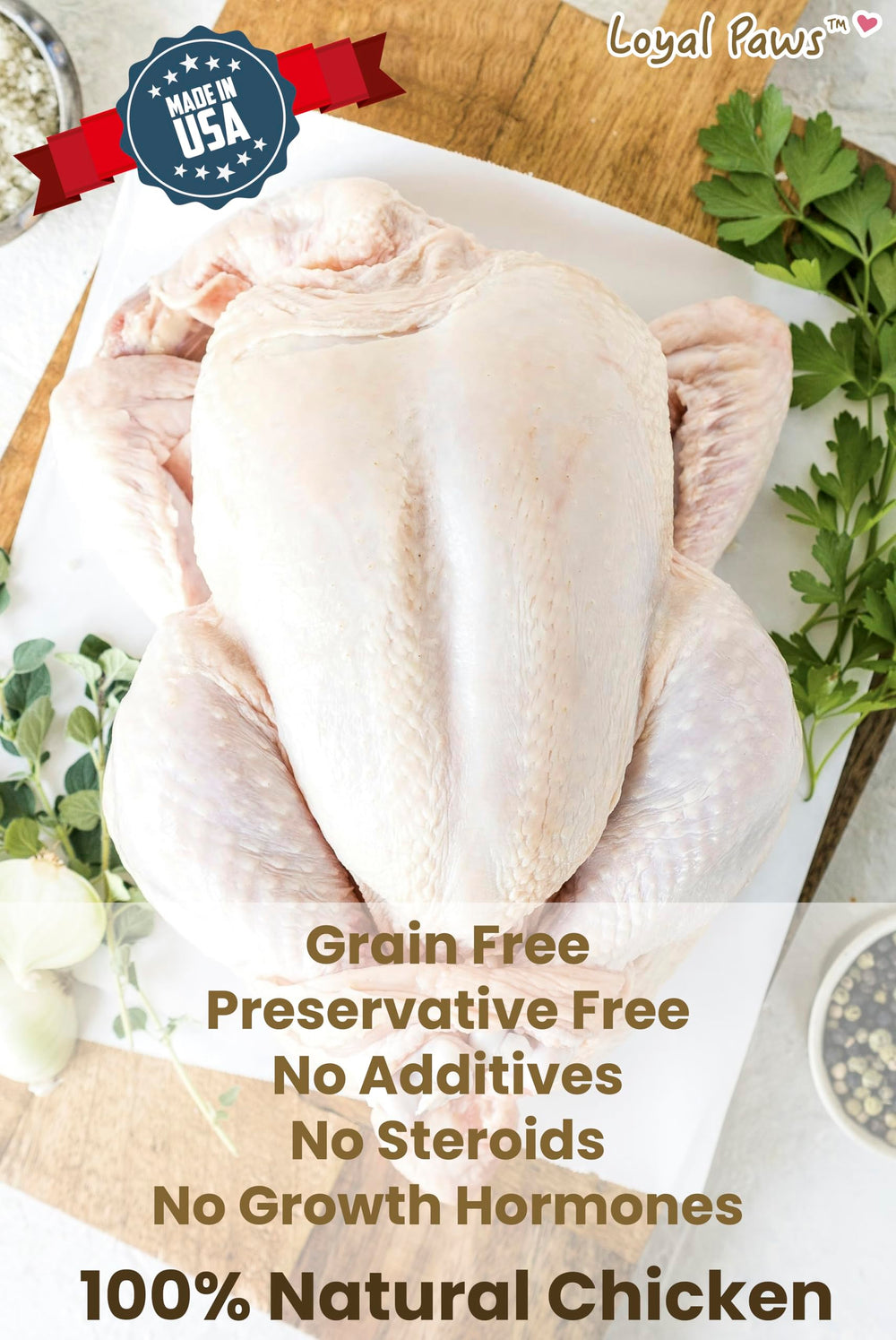 Loyal Paws tranches-poulet-sans-additifs, option naturelle sans additifs artificiels.