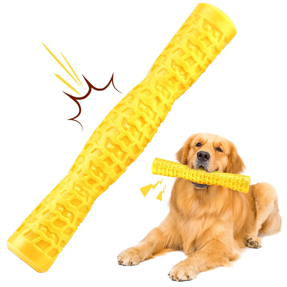 LOYEE jouet chien siffleur jaune pour stimulation et jeu actif.