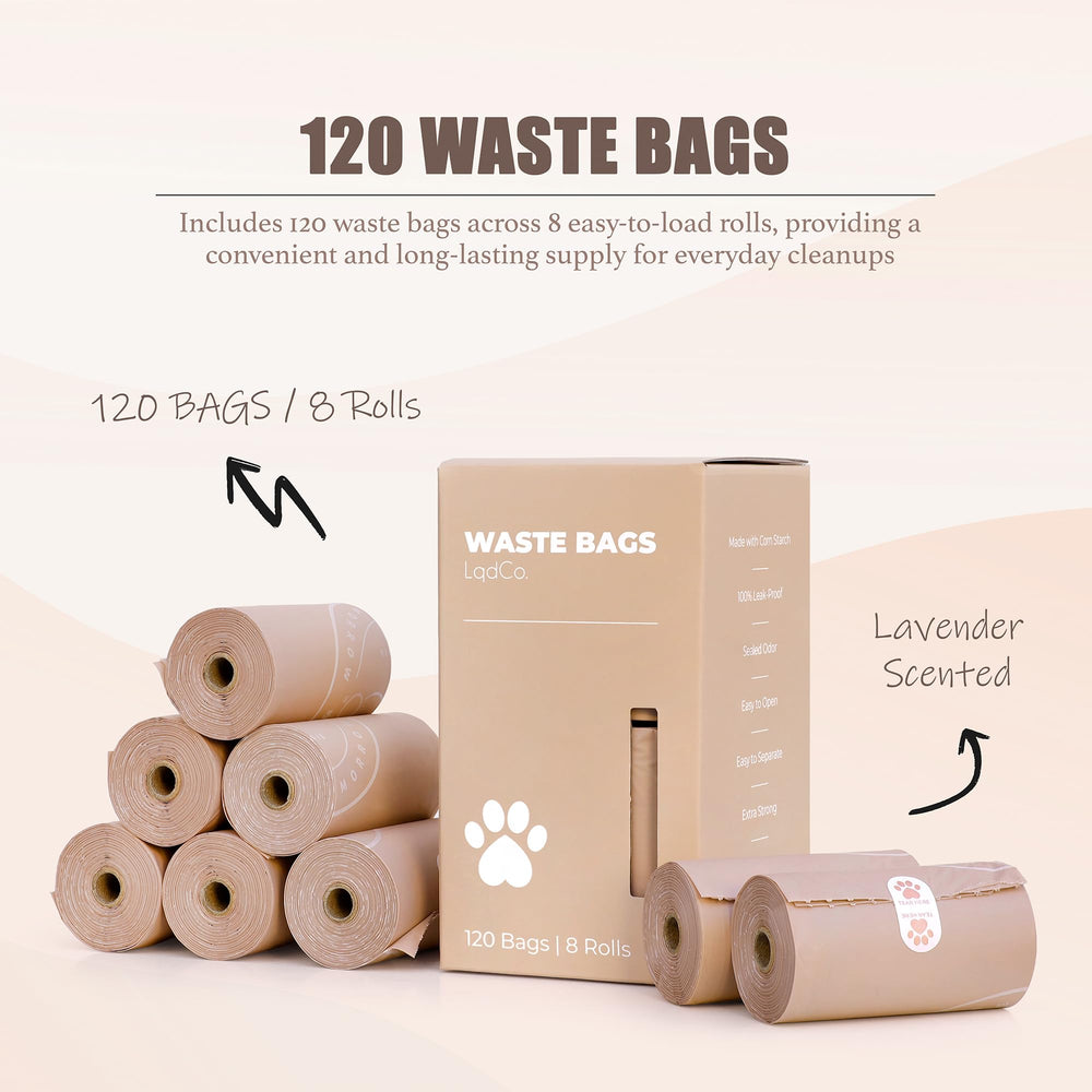Rouleaux LqdCo de sacs bio crottes lavande, pratique et prêts à utiliser.