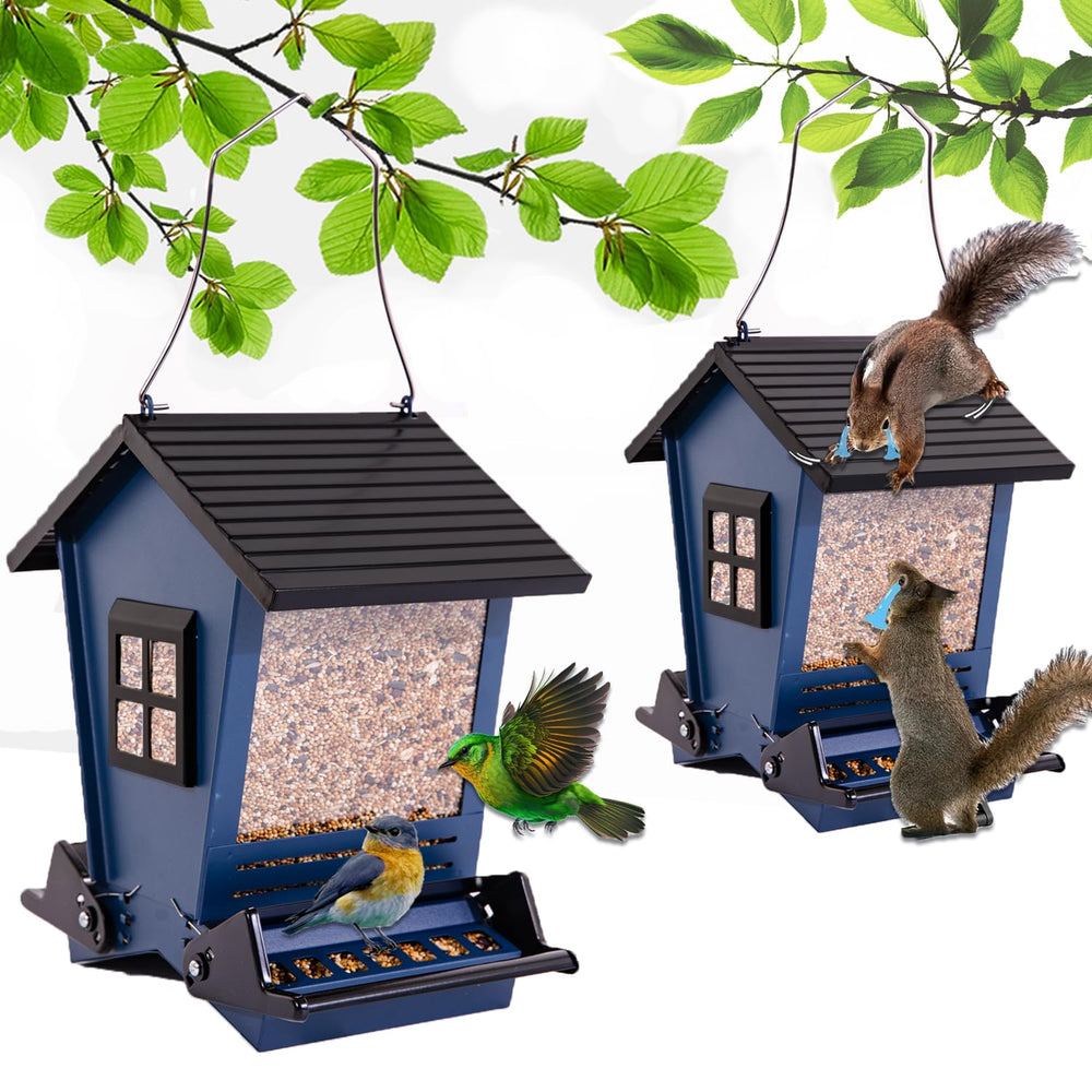 Nourrisseur d'oiseaux LSCQYYCC en métal extérieur bleu, design attractif pour les oiseaux.