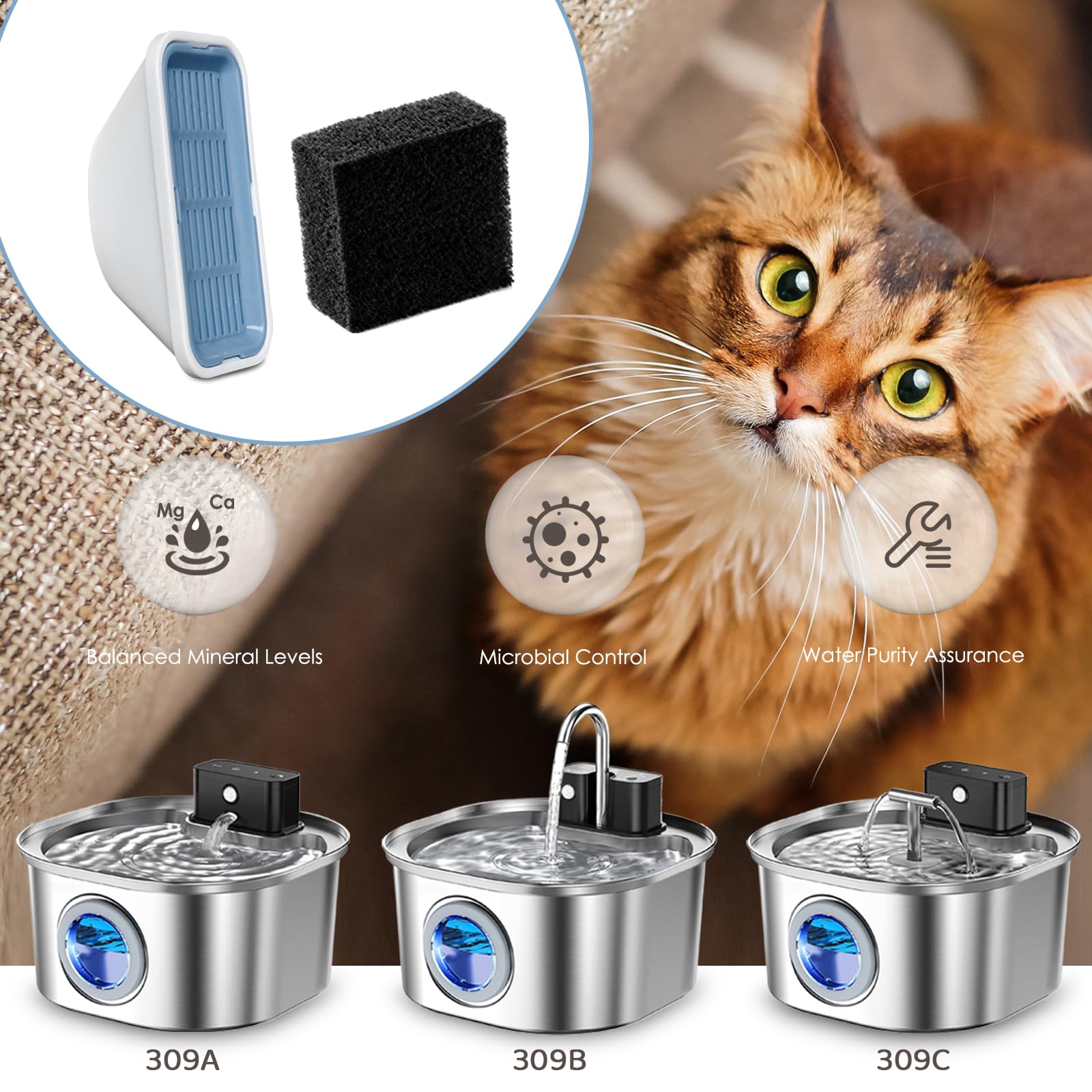Nettoyage rapide avec les filtres et éponges LUBERDUSH pour fontaine.