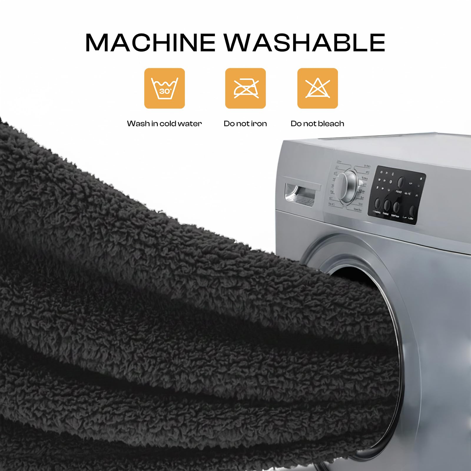 Couverture sherpa microfibre Luciphia noir, toucher luxueux et lavable.