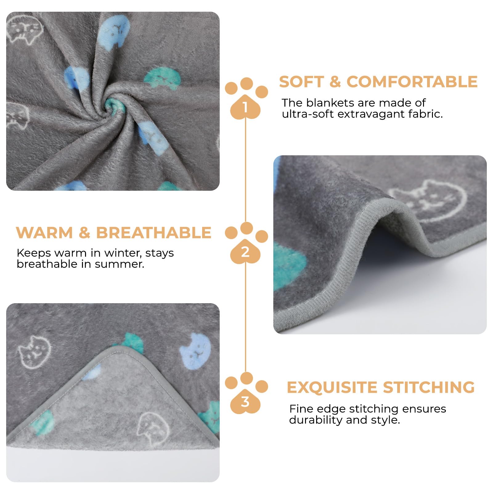 Couvertures Luciphia triple motif chat gris, design discret et chaleureux.