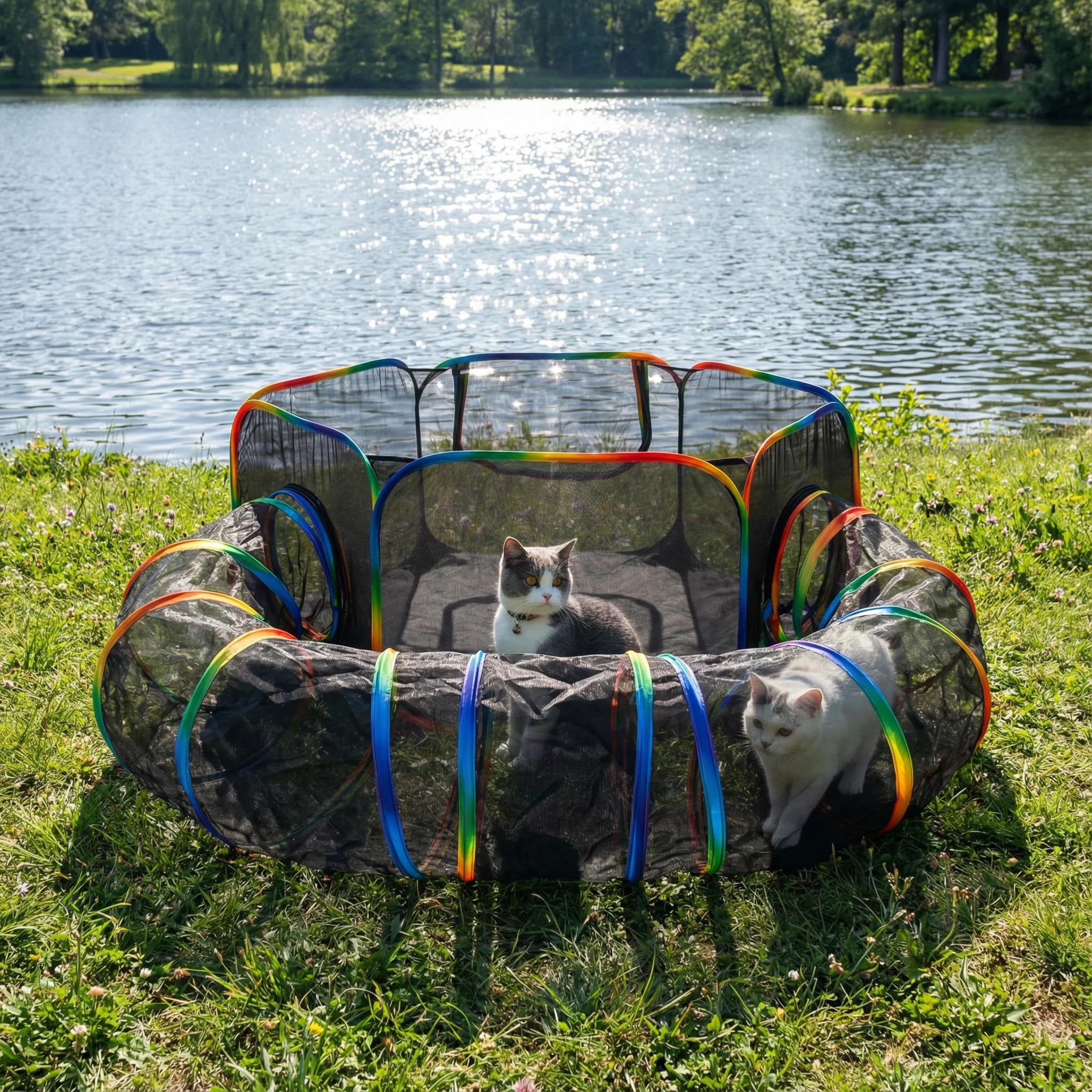 LUCKITTY Catio Portable Tunnel Chat, extension sûre offrant plus d'espace de jeu.