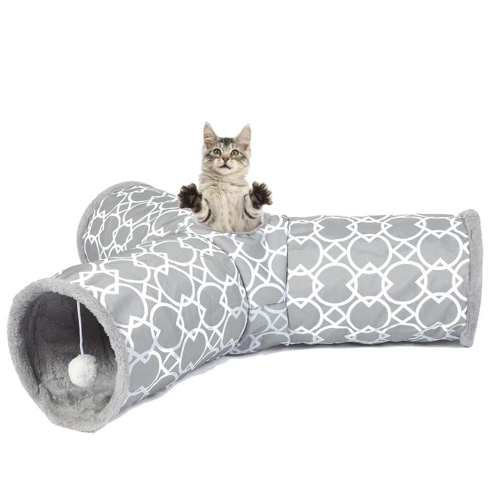 LUCKITTY tunnel géométrique 3 voies avec peluche intérieure, jeu doux pour chats.
