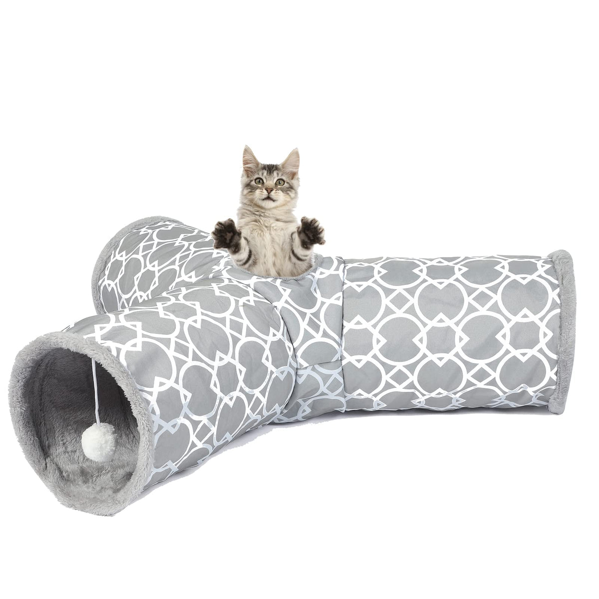 LUCKITTY tunnel géométrique 3 voies avec peluche intérieure, jeu doux pour chats.