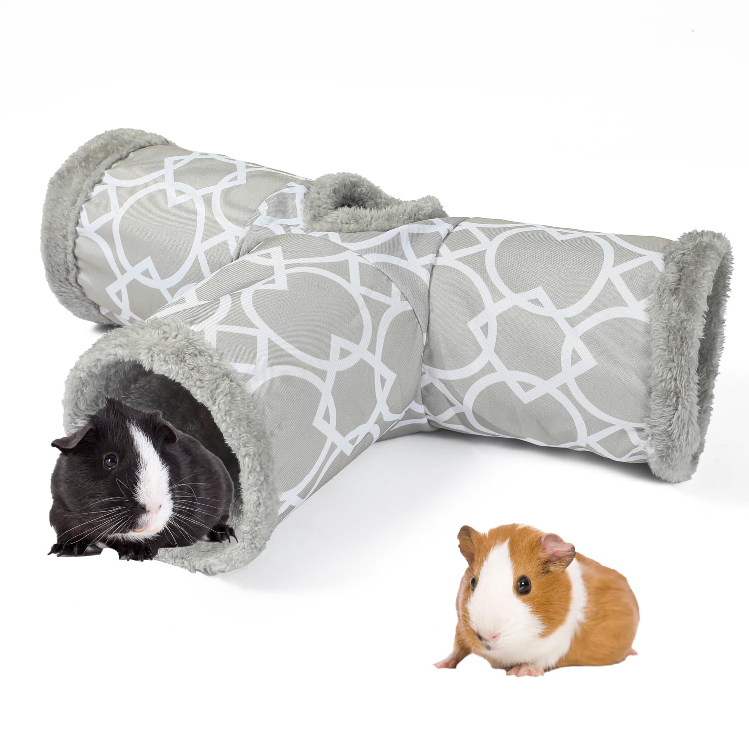 Tunnel LUCKITTY en peluche intérieur 3 voies pour petits animaux, favorise l’exploration sécurisée.