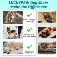 LUCKYPAW Bottes chien avec sangles réfléchissantes pour une sécurité nocturne.